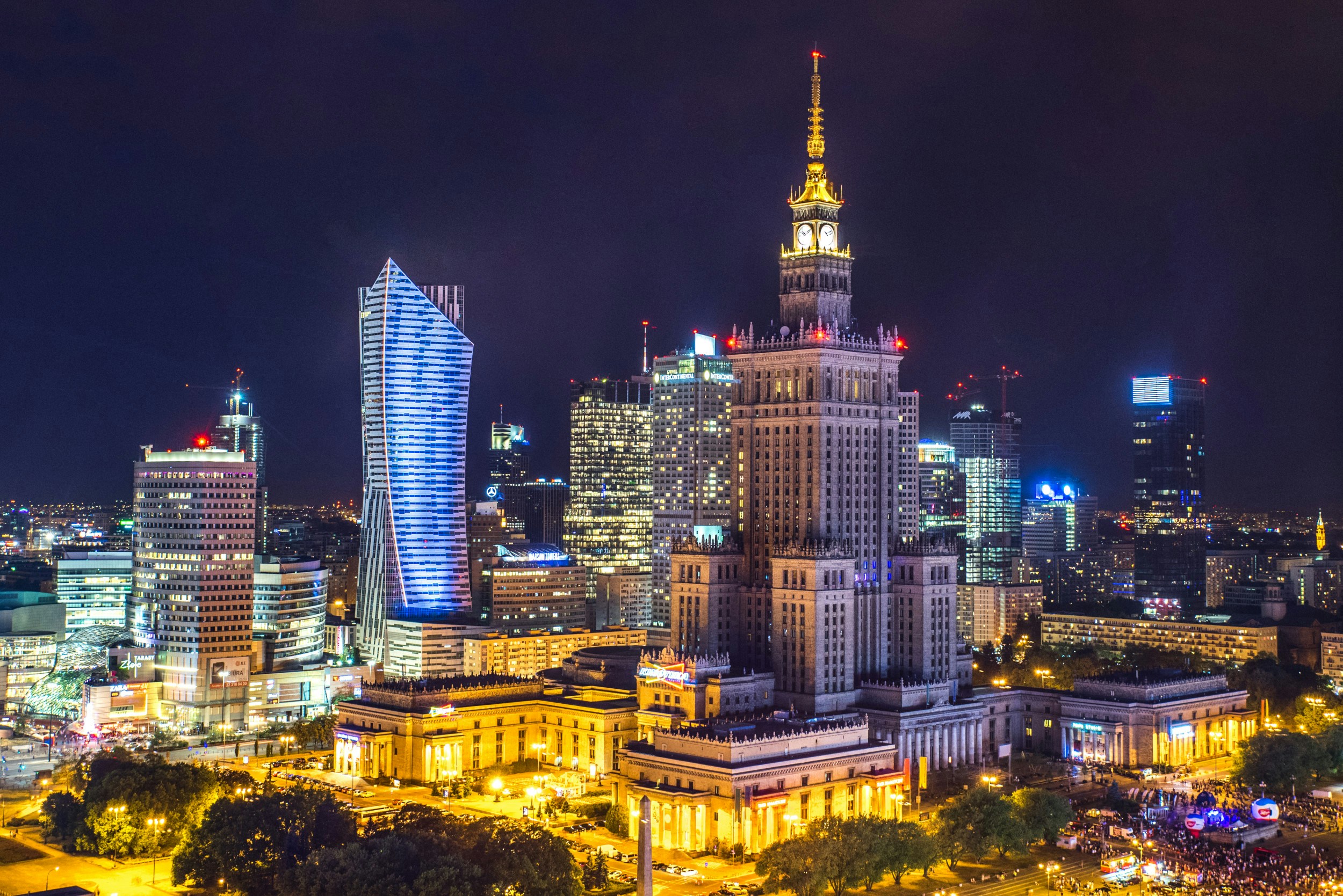 Evening view of Warsaw Poland